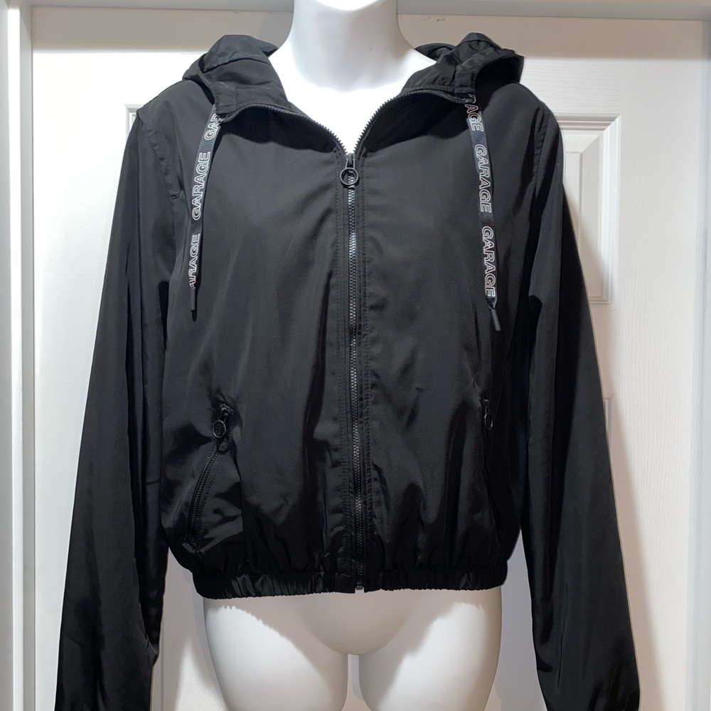 Garage Cropped Black Rain Jacket Sz L - Picture 2 of 7